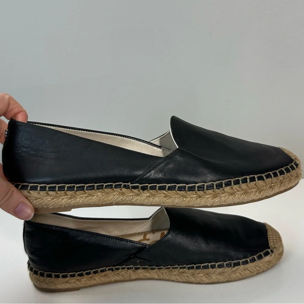 Sam Edelman Kesia Black Leather Espadrille Flats Size 10